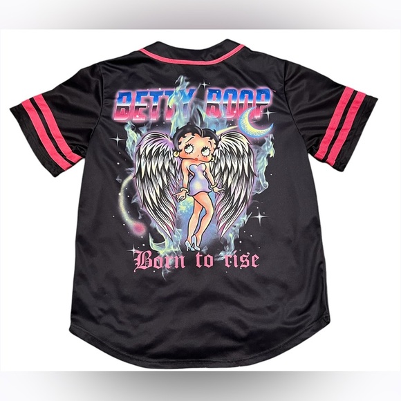 Betty Boop Born to Rise Baseball Button Up Jersey Y2K - Picture 1 of 8